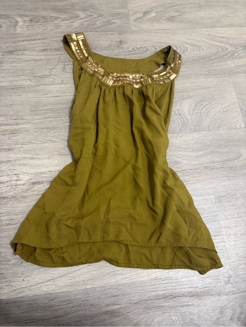 Beaded Neck Olive Green Sleeveless Top